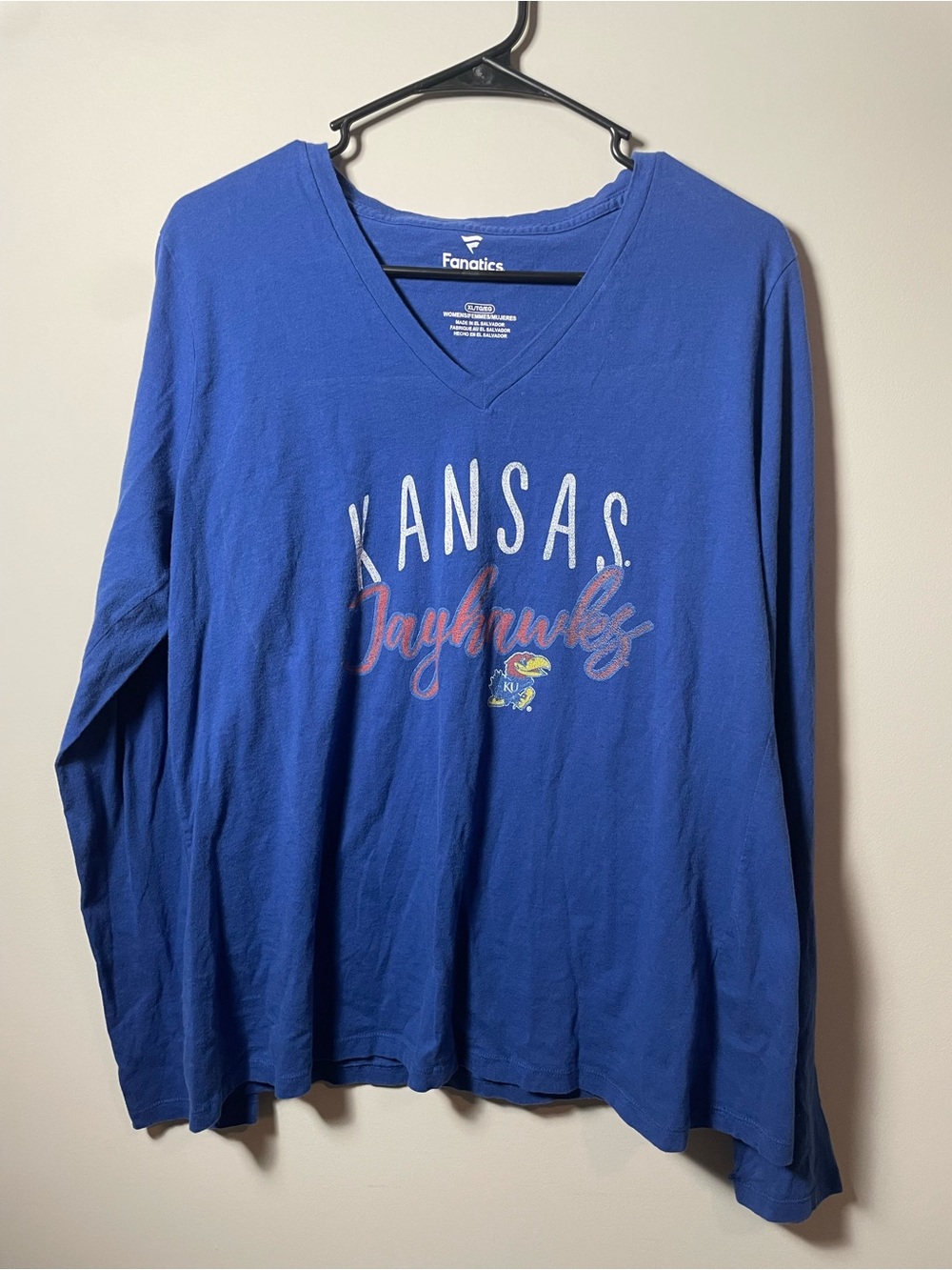 Women’s XL Kansas Jayhawks Long Sleeve V-Neck Shirt - Blue